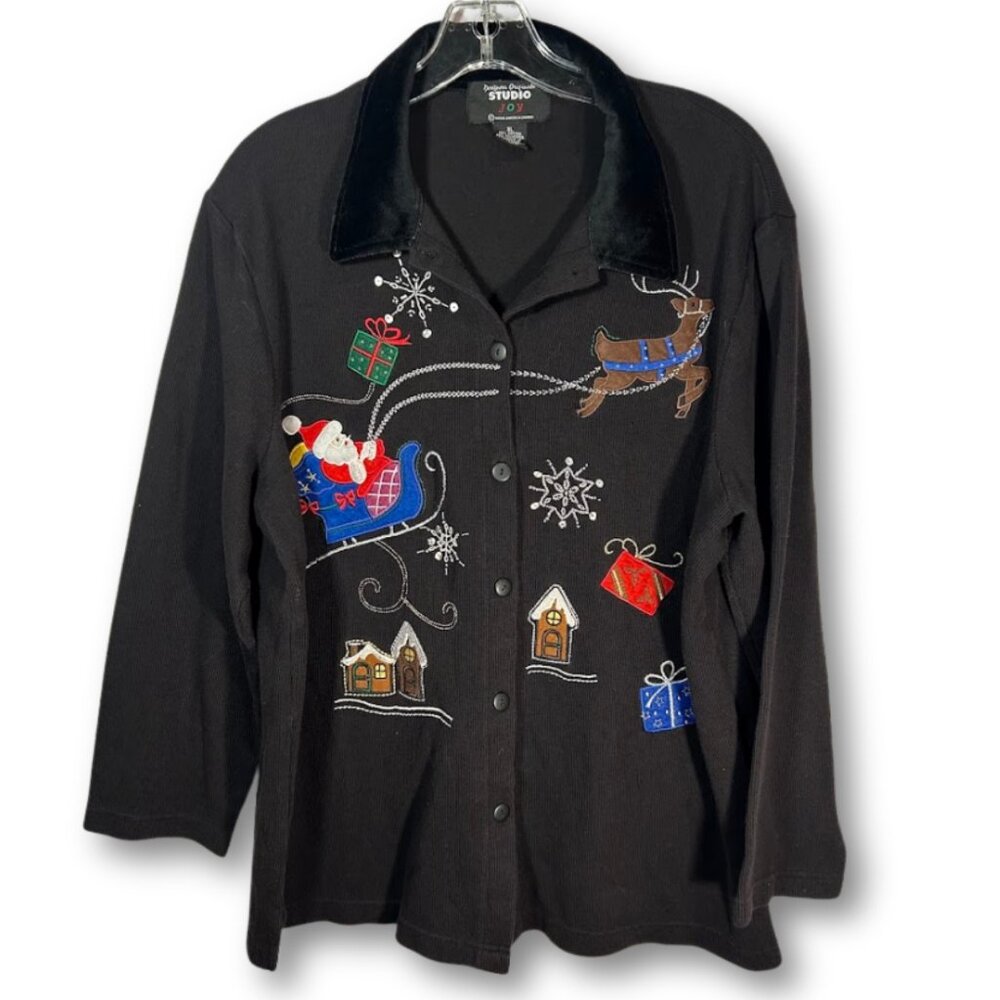 Vintage Designer Originals Fur Collar Christmas Snowman Cardigan‎ Ugly Sweater L